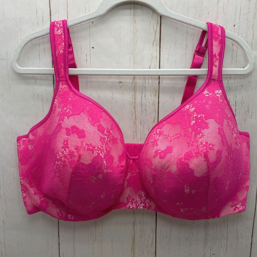 Cacique Womens Balconette Bra Size 44G  Pink Floral Lace Underwire Lightly Lined